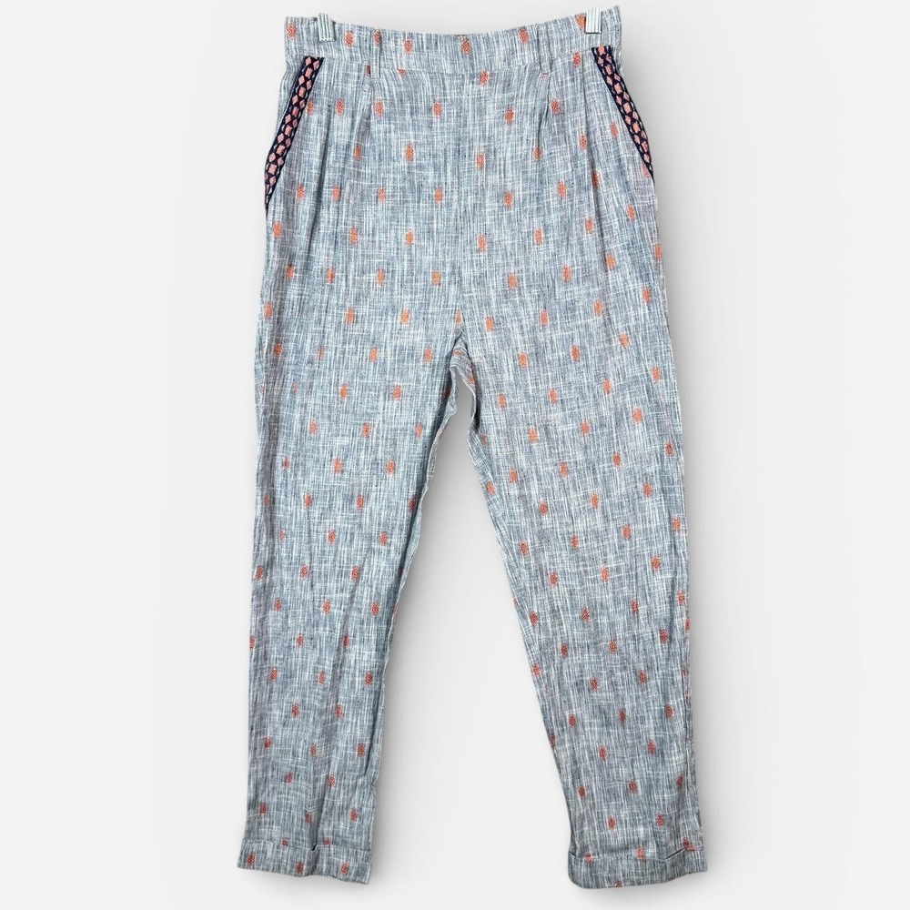 Anthropologie Ollari Pants Womens Medium Blue Embroidered Chambray Pull On‎
